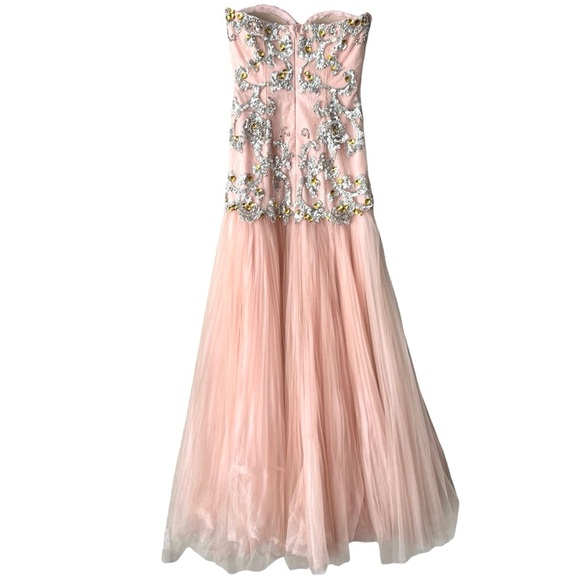 Sherri Hill HOCO pink embroidered floral lace beaded formal tulle long dress 4 - Picture 8 of 8